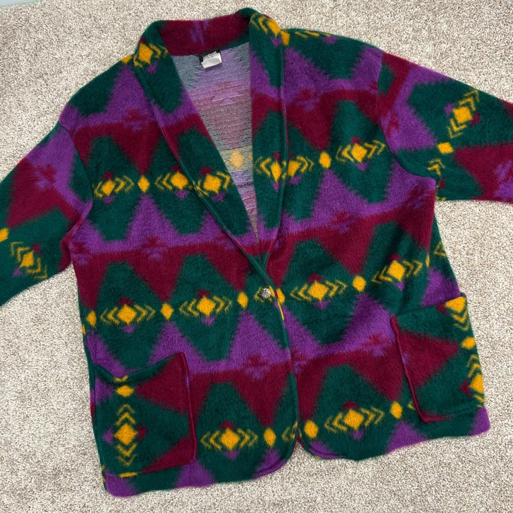 Vintage Aztec Southwestern Blazer Jacket Loom Wear USA Made Women 2X Fuzzy‎